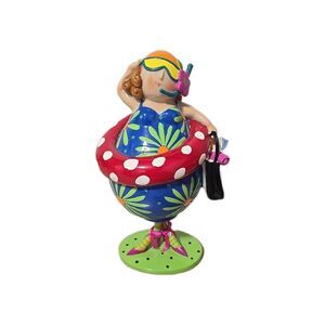 Retro Beach Woman Wearing FloatyW/Beach Bag Bright Colorful Coin Bank **READ**